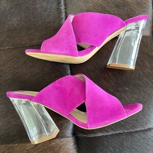 Leather Upper Fuchsia Pink Suede with Lucite Heels